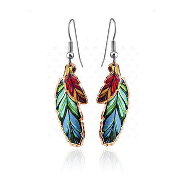 COPPER ARTS INC. COPPER ARTS INC. - CA YM 109 Dangle Copper Colorful Feather Earrings